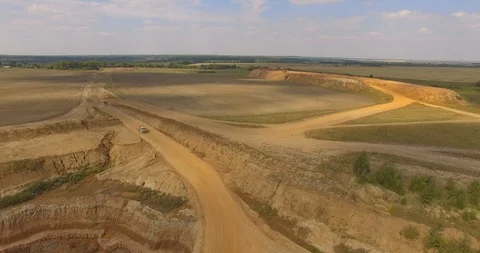 Aerial view on the building large construction site in field Stock Footage 93643129