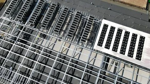 Aerial view building a large data center rooftop Stock Photos