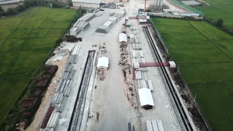 Aerial view of building material within a construction site Stock Footage 265508109