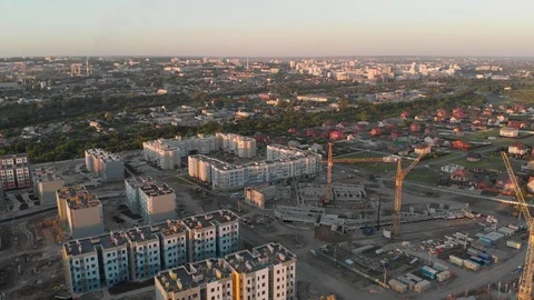 Aerial view of the building site. Construction crane. Stock Footage 91278664