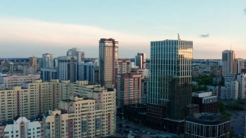 Aerial view of the building at sunset Stock Footage 195097812