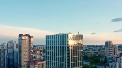 Aerial view of the building at sunset Stock Footage 195097858