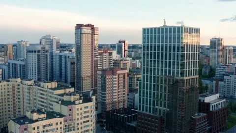Aerial view of the building at sunset Stock Footage 195102504