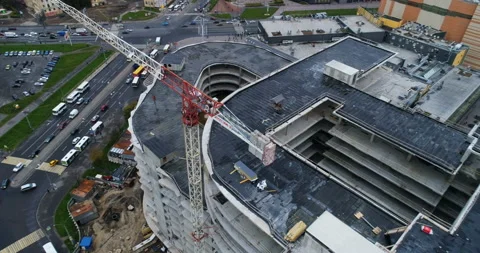 Aerial view of the building under ccnstruction Stock Footage 98274201