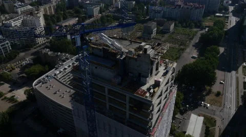 Aerial view of building under construction in center of Warsaw Stock Footage 58089459