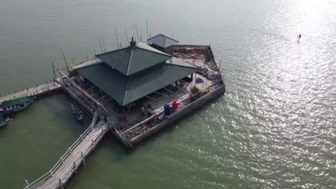 Aerial view of building under construction on water platform Stock-Footage 279146030
