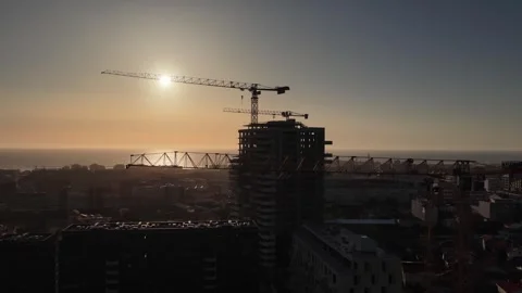Aerial view of building under construction, Portugal. Stock Footage 332594483