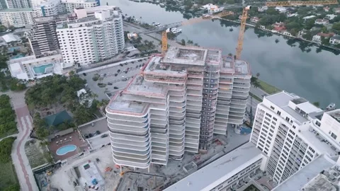 Aerial view of a building under construction in, United States. Stock Footage 346631314