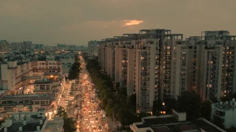 Aerial view of buildings and traffic, india. Stock Footage 321484774