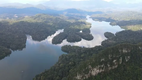 Aerial view of Bukit Tabur Dam in Selangor Stock Footage 148509114