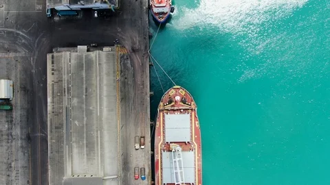 Aerial view of bulk carrier alongside at port Fortaleza. Stock Footage 120809954