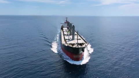 Aerial view of a bulk carrier cargo vessel at sea Stock Footage 263235293