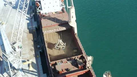 Aerial view of bulk-carrier docked in the port of Alicante Stock Footage 168652465