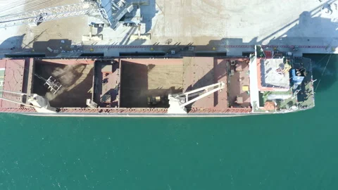Aerial view of bulk-carrier docked in the port of Alicante Stock Footage 168653120