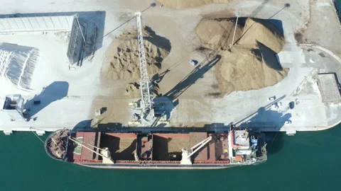 Aerial view of bulk-carrier docked in the port of Alicante Stock Footage 168653121