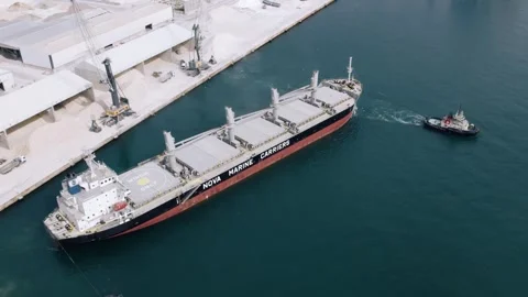 Aerial view of bulk carrier ship at Castellon de la Plana 27  August 2026. Stock Footage 344529011