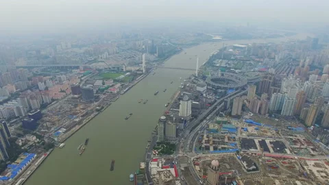 Aerial View of The Bund and Shanghai skyline,Shanghai.China. Stock Footage 86295403