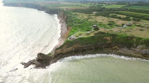 Aerial view of bunkers at pointe du Hoc, France Stock Footage 294113908