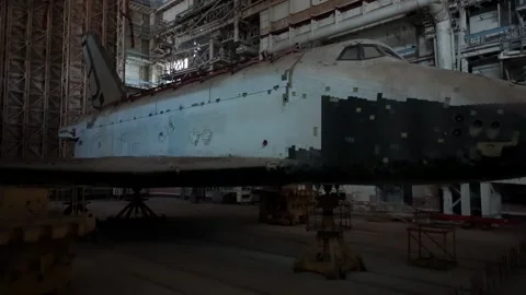 Aerial view of Buran space shuttle at Baikonur Cosmodrome, Kazakhstan. Stock Footage 346455038