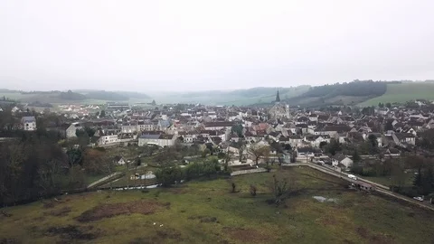 Aerial view of a Burgundy village, Bourgogne, Vermenton Stock Footage