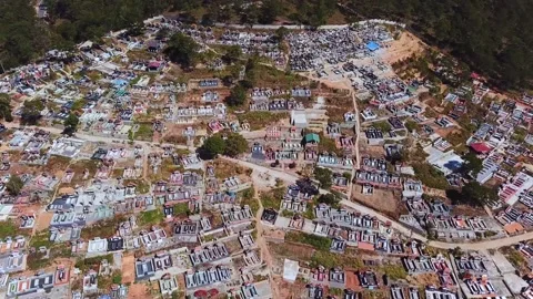Aerial view of burial structures at cemetery. Stock Footage 168256791