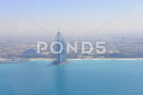 Aerial View Of Burj Al Arab And Jumeirah Beach Hotel, Dubai, United Arab