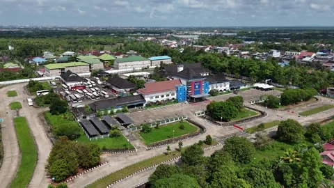 Aerial View of Bus Terminal Complex with Parked Buses Video stock 347526423