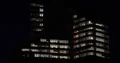Aerial View of Business Building Office Window in Paris Financial District Night 4k or 4k+ Resolution