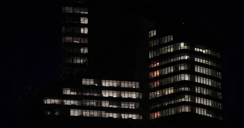 Aerial View of Business Building Office Window in Paris Financial District Night Stock Footage