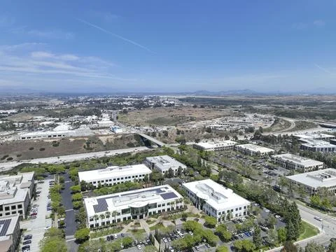 Aerial view of business park with mixed use facility service building and Fotos de archivo