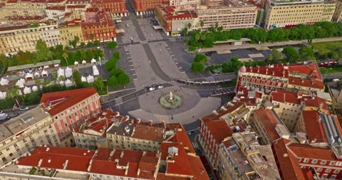 Aerial view of bustling beachfront promenade on sunny day. Beautiful panorama in Video stock 305806907