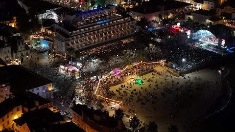 Aerial view of the bustling Festas do Mar concert in Cascais, Portugal Stock Footage 282626758