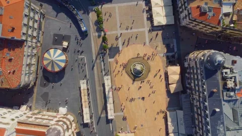 Aerial View of bustling Place de la com Stock Footage 315544618
