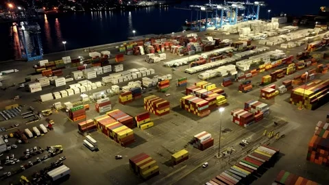 Aerial View of Busy Cargo Container Port on the Delaware River Stock Footage 168548418