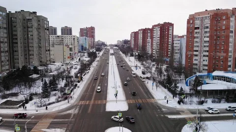 Aerial View of A Busy City Intersection Stock Footage 101973744