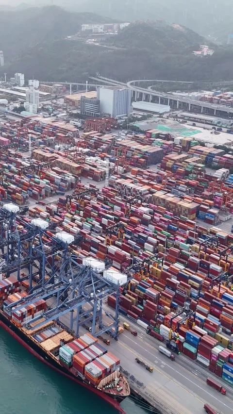 Aerial View of Busy Container Terminal at Yantian Port, Shenzhen, China Stock-Footage 331566846