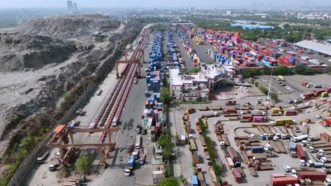 Aerial view of busy container yard in Delhi India Stock Footage 334241165