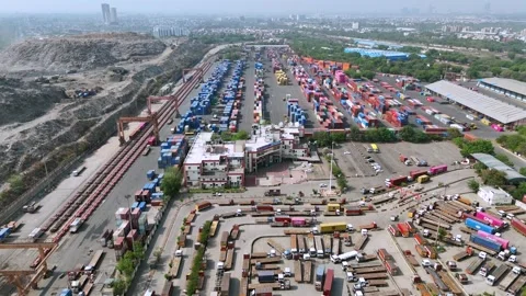 Aerial view of busy container yard in Delhi India Stock Footage 334241270