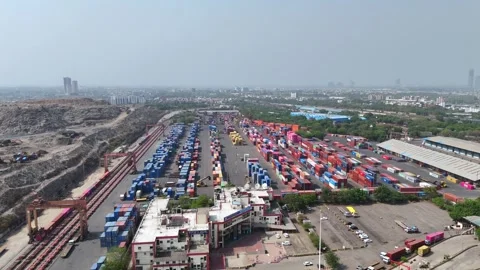 Aerial view of busy container yard in Delhi India Stock Footage 334241423