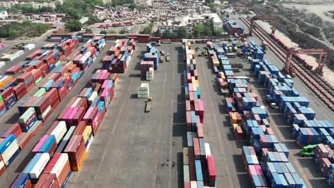 Aerial view of busy container yard in Delhi India Stock Footage 334241509