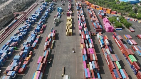 Aerial view of busy container yard in Delhi India Stock Footage 334241767