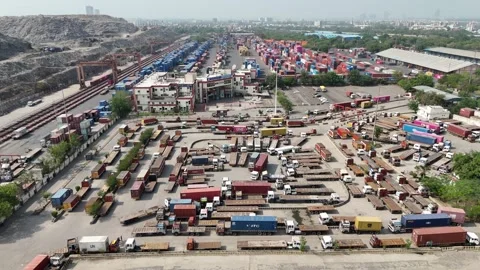 Aerial view of busy container yard in Delhi India Stock Footage 334243061