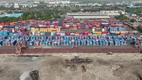 Aerial view of busy container yard in Delhi India Stock Footage 334243247