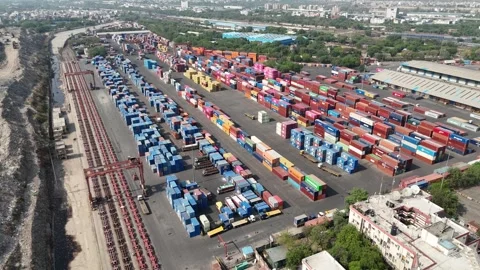 Aerial view of busy container yard in Delhi India Stock Footage 334243274