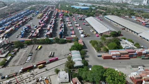 Aerial view of busy container yard in Delhi India Stock Footage 334243279