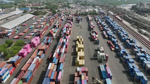 Aerial view of busy container yard in Delhi India Stock Footage 334243355