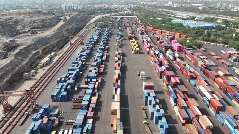 Aerial view of busy container yard in Delhi India Stock Footage 334243399