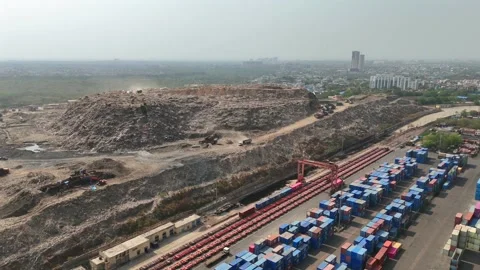 Aerial view of busy container yard in Delhi India Stock Footage 334243425
