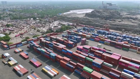 Aerial view of busy container yard in Delhi India Stock Footage 334243431