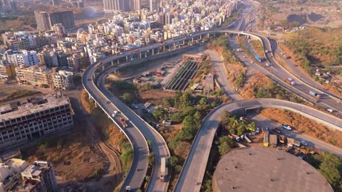 Aerial view busy expressway with multi lane roadways Stock Footage 300960805